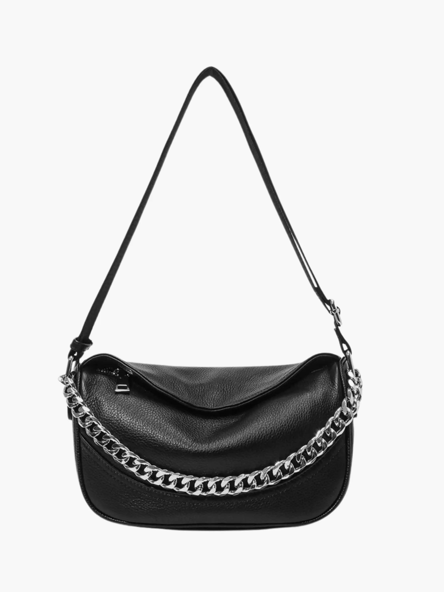 Oriselle | Taupe Leather Chain Shoulder Bag – Modern & Chic - in Black | Arvea Bags