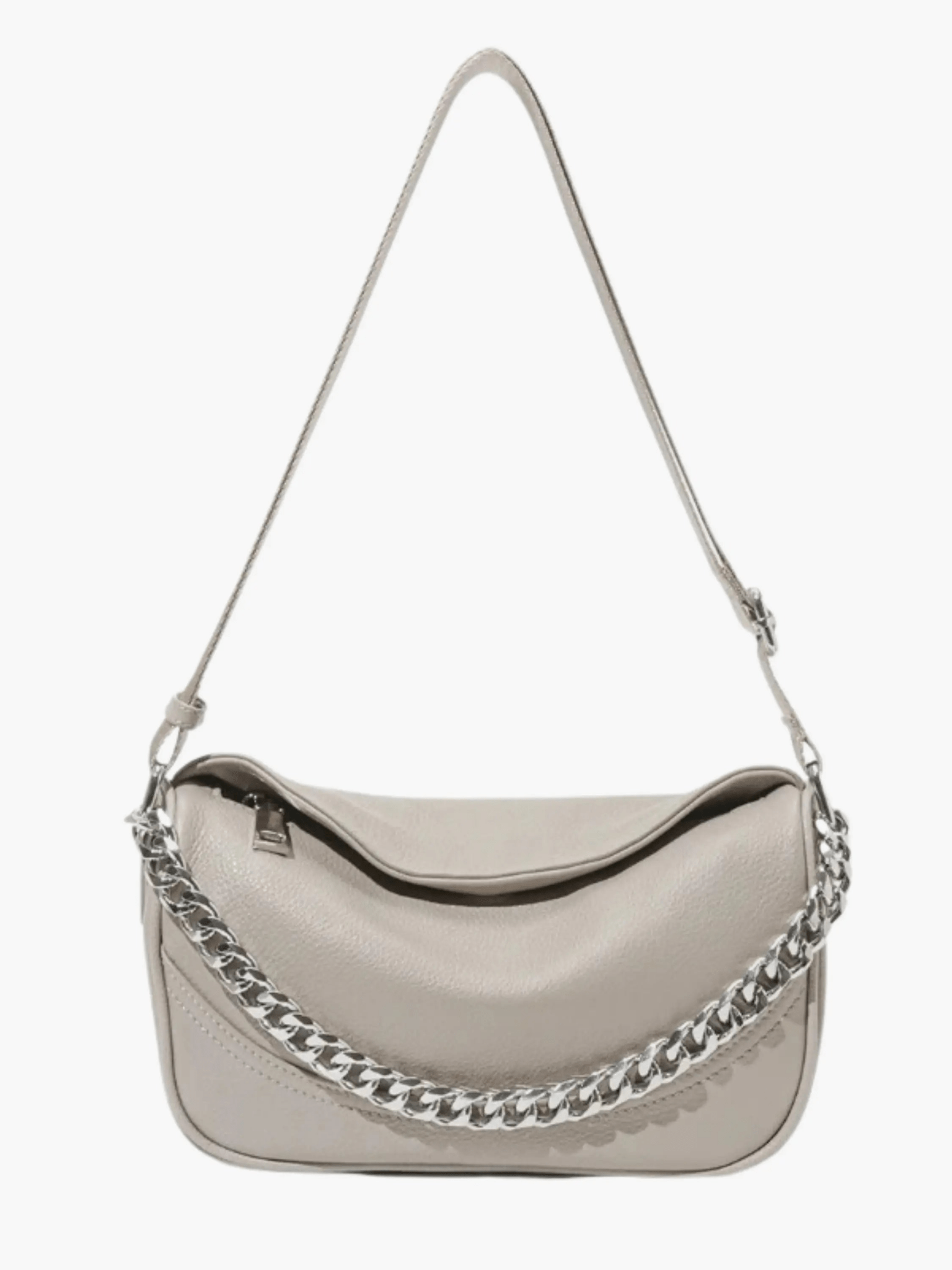 Oriselle | Taupe Leather Chain Shoulder Bag – Modern & Chic - in Black | Arvea Bags