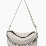 Oriselle | Taupe Leather Chain Shoulder Bag – Modern & Chic - in Light Grey | Arvea Bags