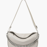 Oriselle | Taupe Leather Chain Shoulder Bag – Modern & Chic - in Light Grey | Arvea Bags