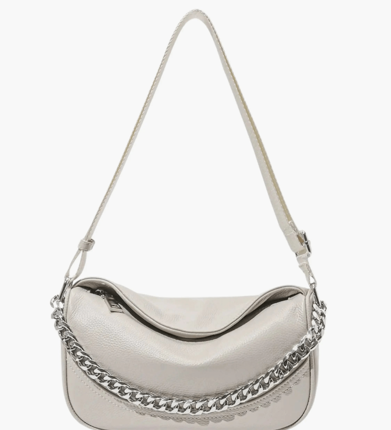 Oriselle | Taupe Leather Chain Shoulder Bag – Modern & Chic - in Light Grey | Arvea Bags