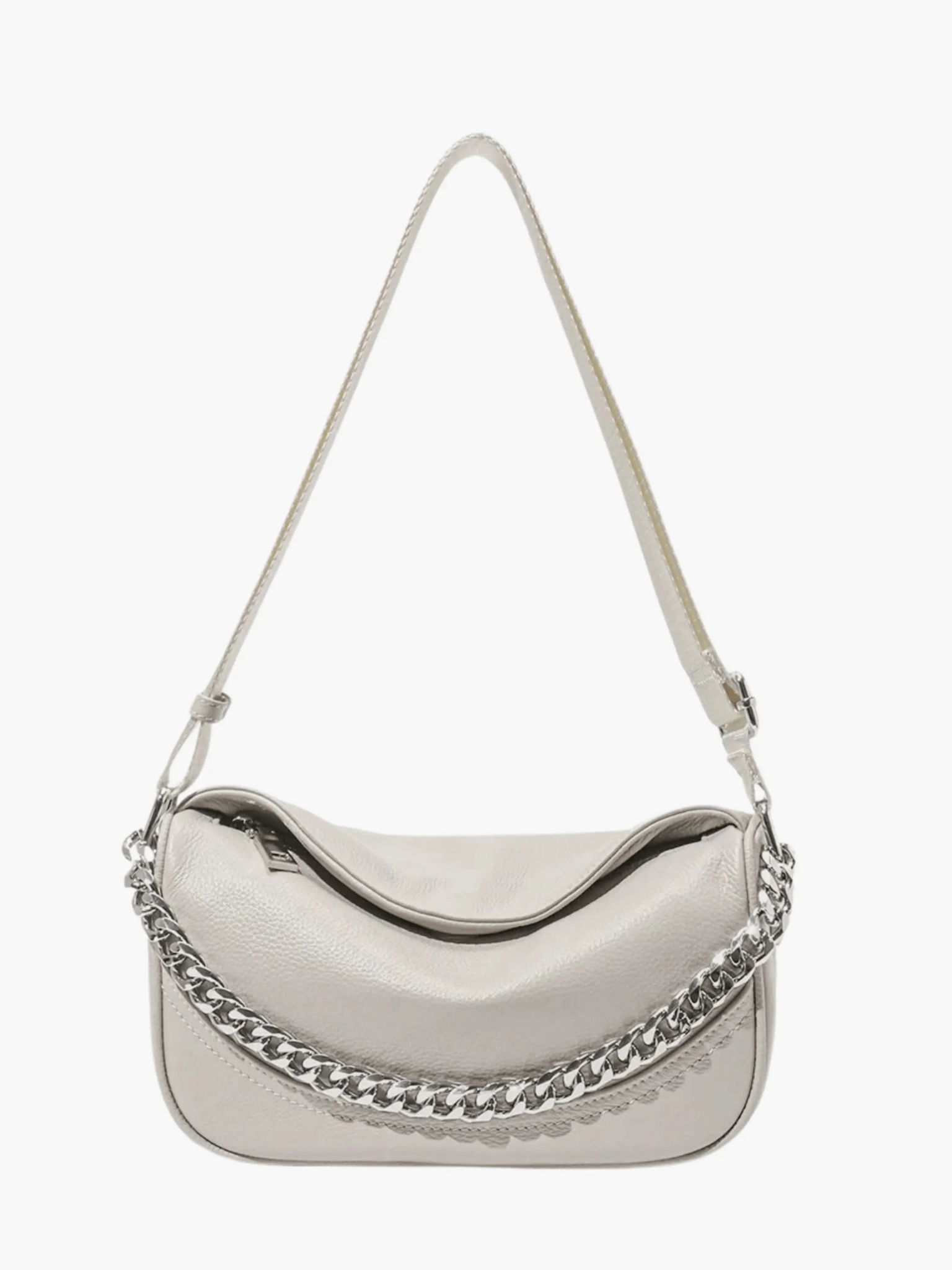 Oriselle | Taupe Leather Chain Shoulder Bag – Modern & Chic - in Light Grey | Arvea Bags
