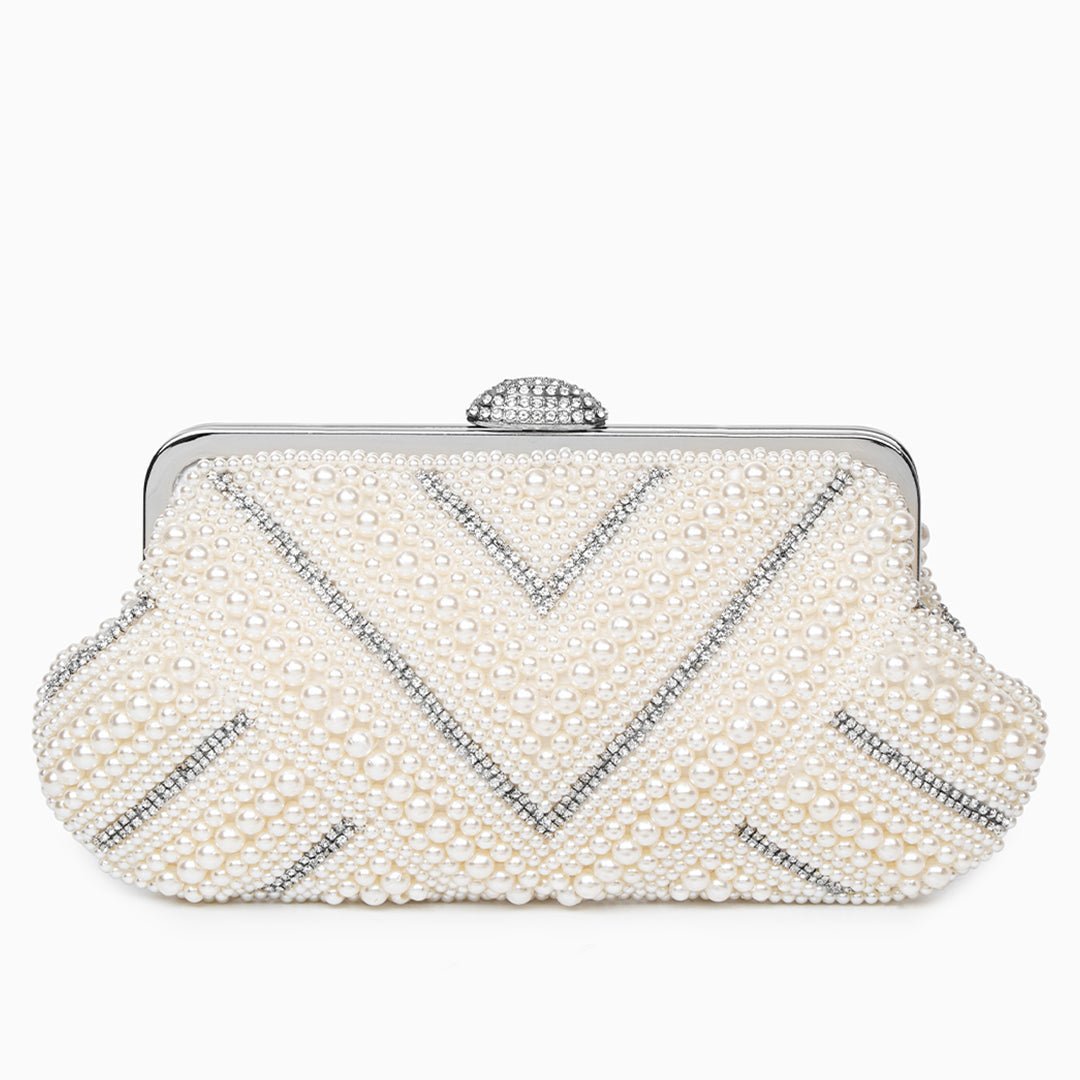 Orliana | Pearl & Crystal Embellished Evening Clutch – Timeless Grace - in Pearl White | Arvea Bags