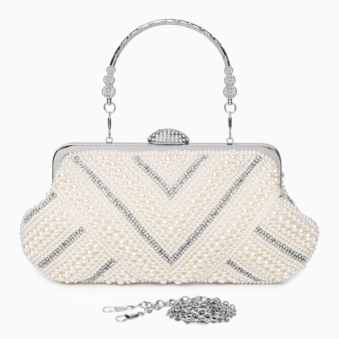 Orliana | Pearl & Crystal Embellished Evening Clutch – Timeless Grace - in Pearl White | Arvea Bags