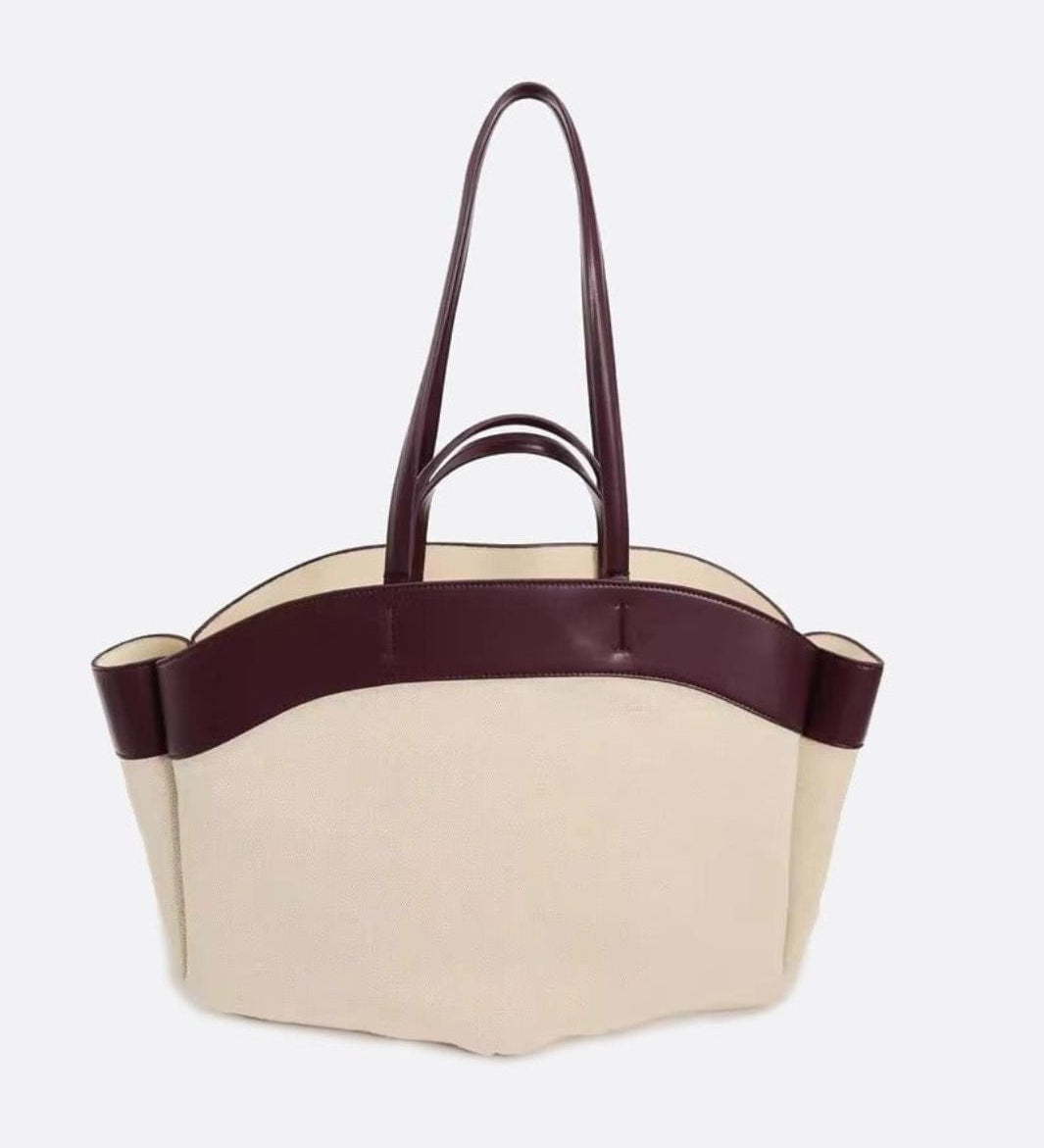 Oversized Canvas Tote Handbag with Leather Detail - in Brown | Arvea Bags