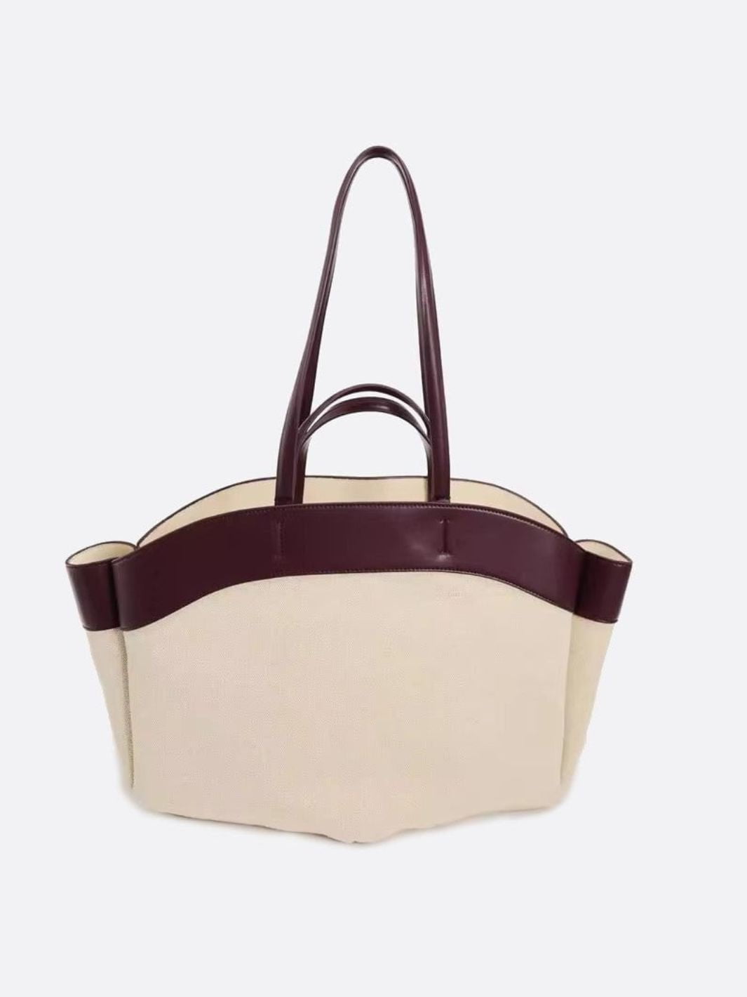 Oversized Canvas Tote Handbag with Leather Detail - in Brown | Arvea Bags