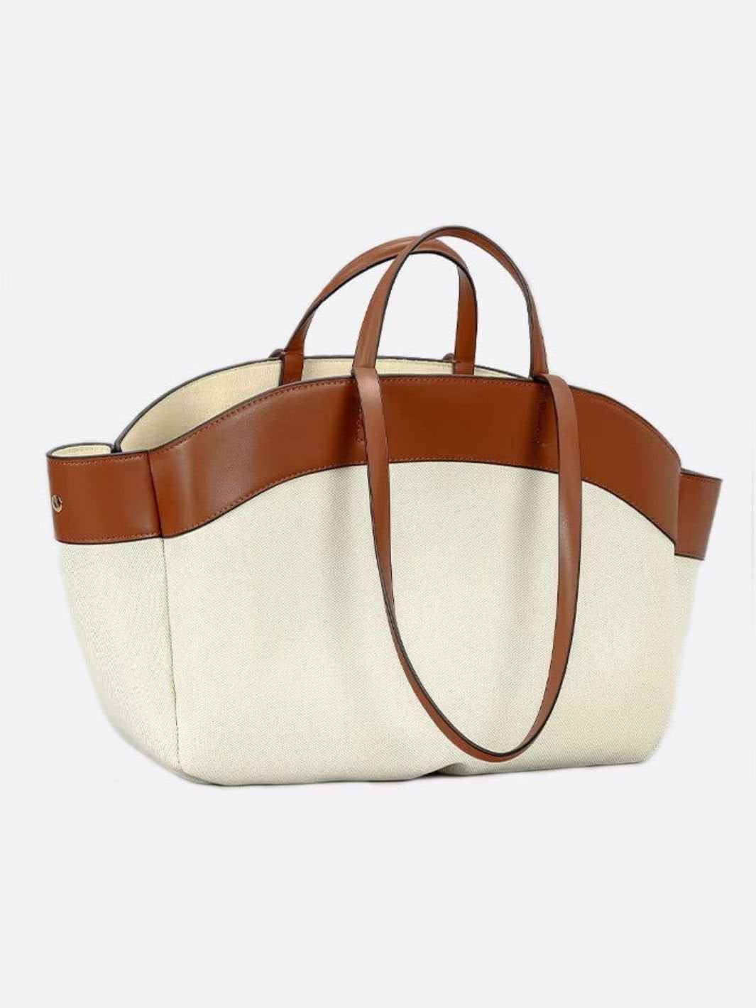 Oversized Canvas Tote Handbag with Leather Detail - in Camel | Arvea Bags