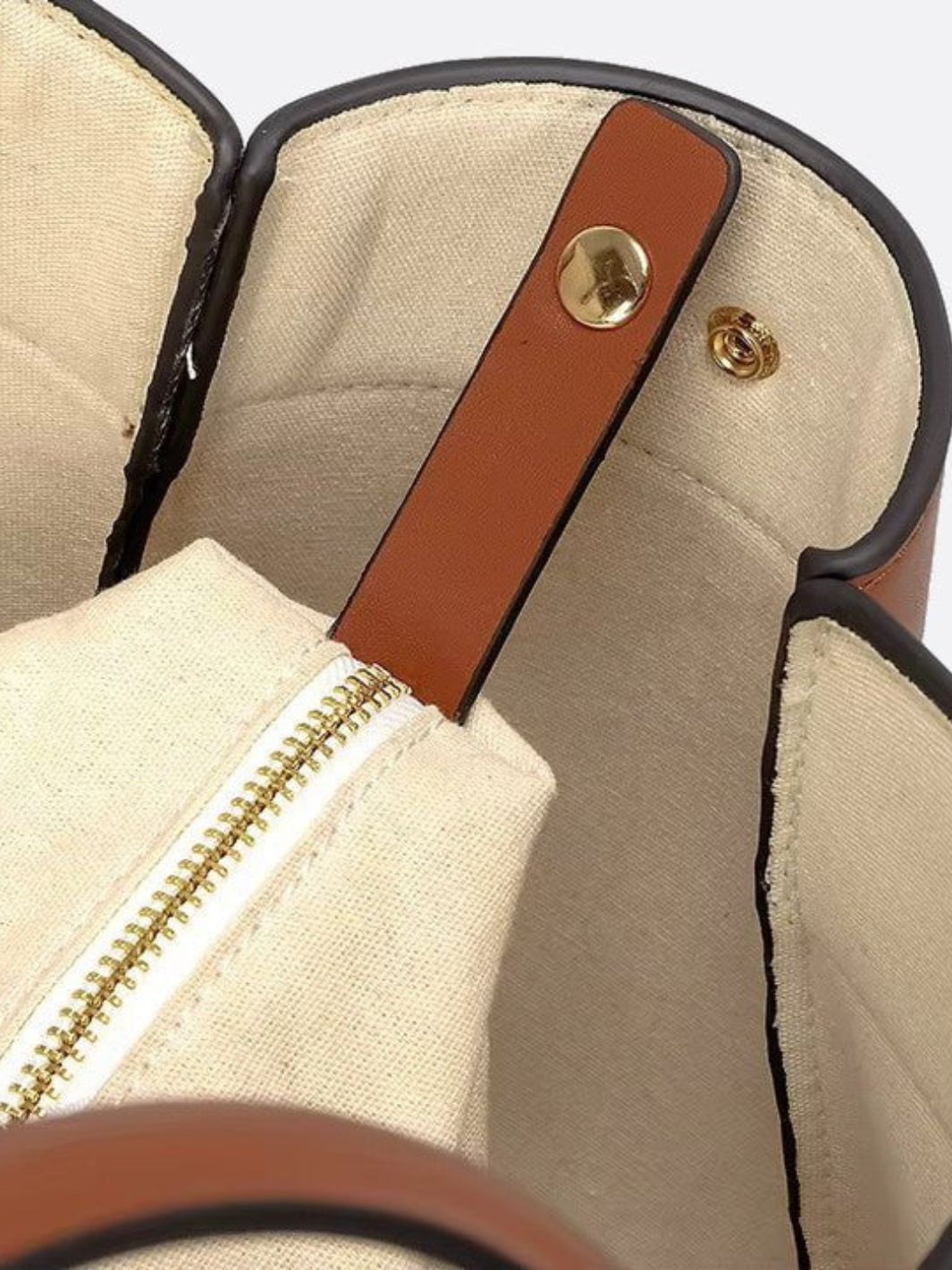 Oversized Canvas Tote Handbag with Leather Detail - in Camel | Arvea Bags