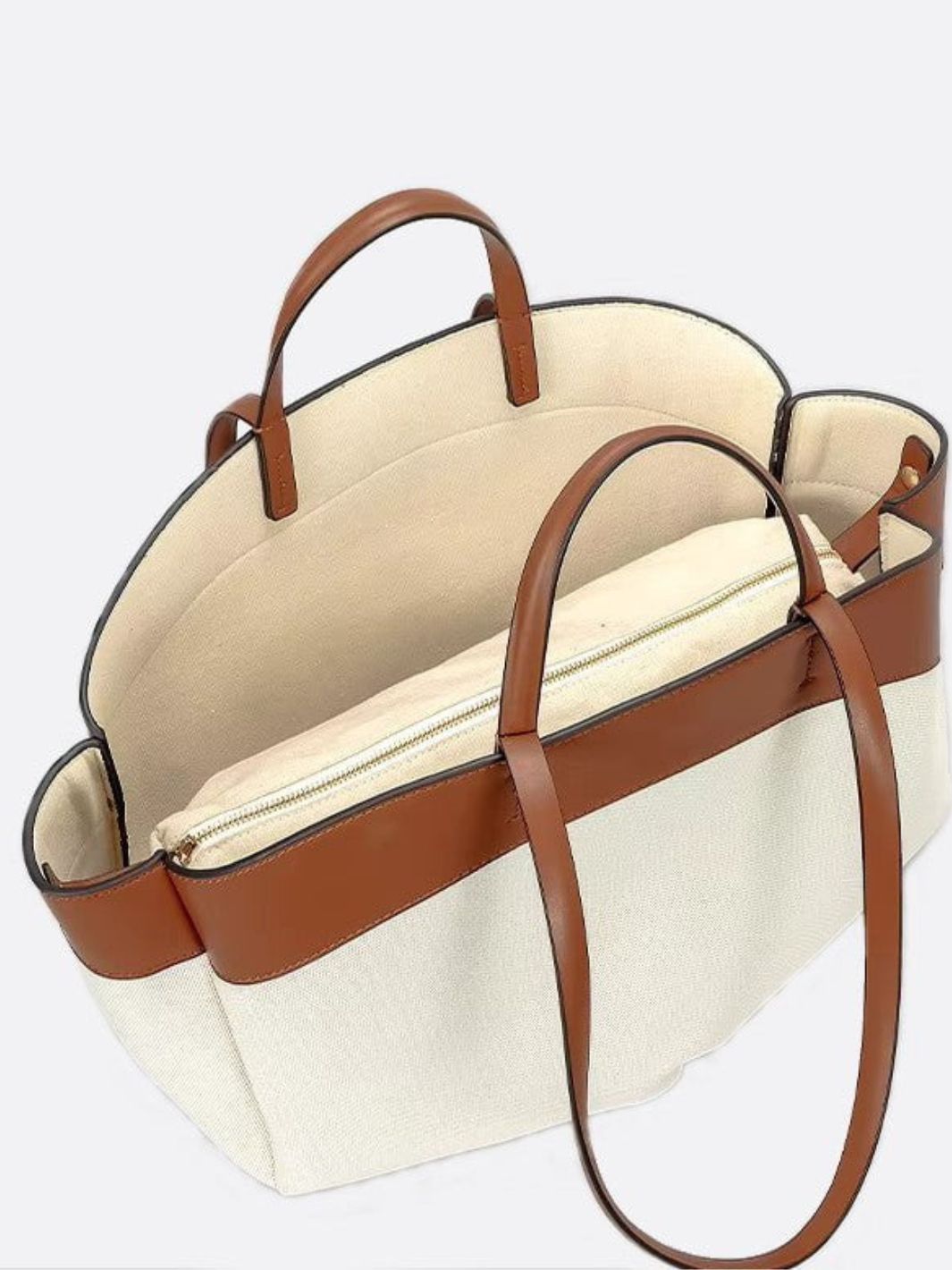 Oversized Canvas Tote Handbag with Leather Detail - in Camel | Arvea Bags
