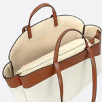 Oversized Canvas Tote Handbag with Leather Detail - in Camel | Arvea Bags