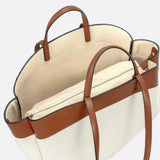 Oversized Canvas Tote Handbag with Leather Detail - in Camel | Arvea Bags