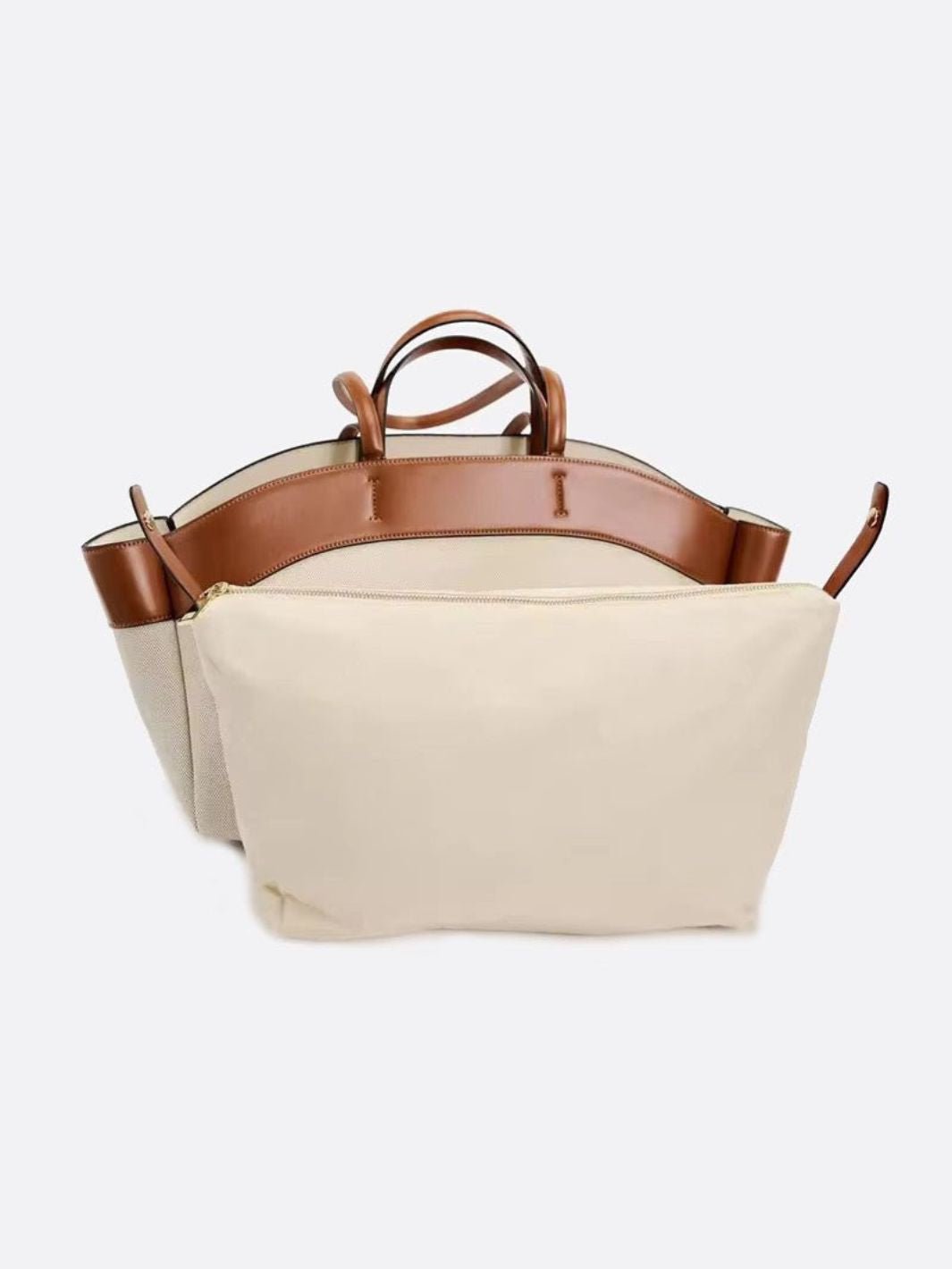 Oversized Canvas Tote Handbag with Leather Detail - in Camel | Arvea Bags