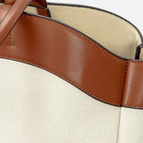 Oversized Canvas Tote Handbag with Leather Detail - in Camel | Arvea Bags