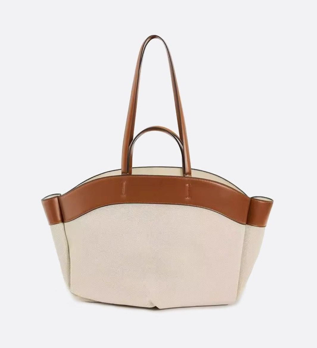 Oversized Canvas Tote Handbag with Leather Detail - in Camel | Arvea Bags