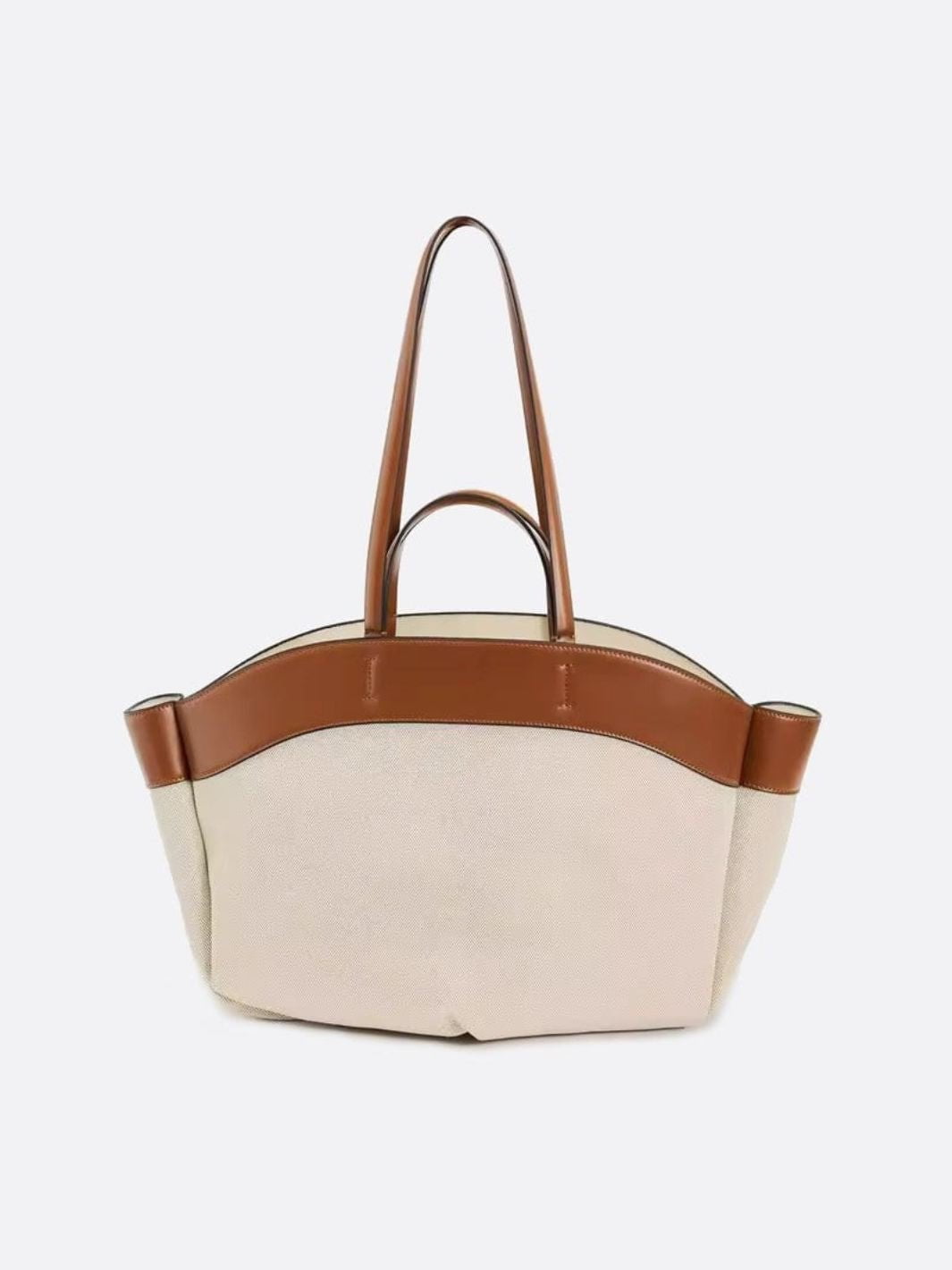 Oversized Canvas Tote Handbag with Leather Detail - in Camel | Arvea Bags