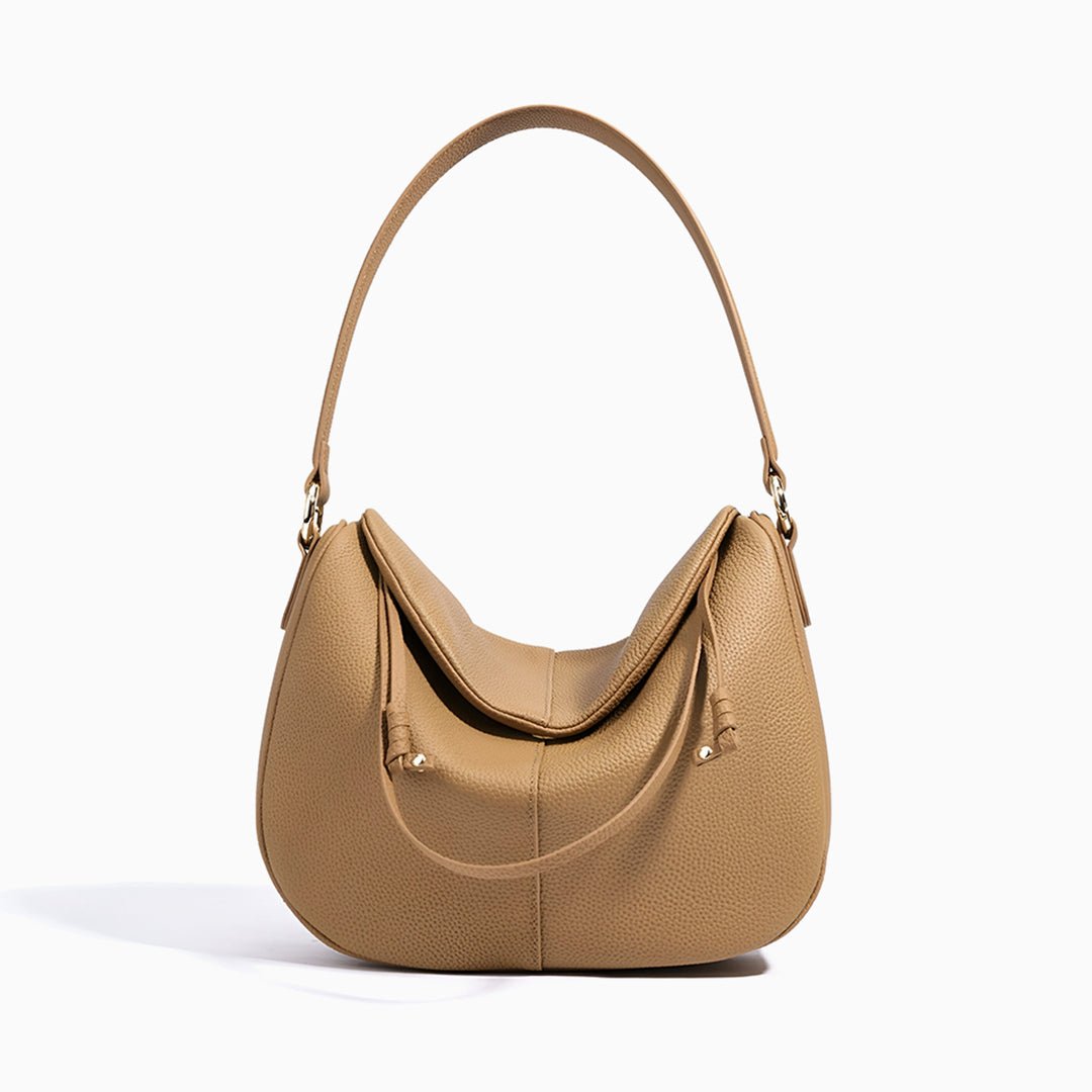Paloma Leather Shoulder Bag – Modern Designer Hobo for Women - in Khaki | Arvea Bags