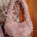 Pearl Beaded Shoulder Bag – Elegant Statement Handbag for Special Occasions - in Orange | Arvea Bags