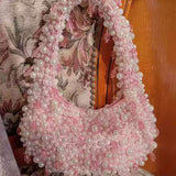 Pearl Beaded Shoulder Bag – Elegant Statement Handbag for Special Occasions - in Orange | Arvea Bags