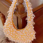 Pearl Beaded Shoulder Bag – Elegant Statement Handbag for Special Occasions - in Orange | Arvea Bags