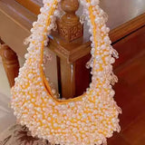 Pearl Beaded Shoulder Bag – Elegant Statement Handbag for Special Occasions - in Orange | Arvea Bags