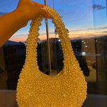 Pearl Beaded Shoulder Bag – Elegant Statement Handbag for Special Occasions - in Orange | Arvea Bags