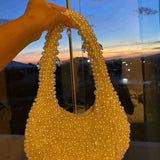 Pearl Beaded Shoulder Bag – Elegant Statement Handbag for Special Occasions - in Orange | Arvea Bags