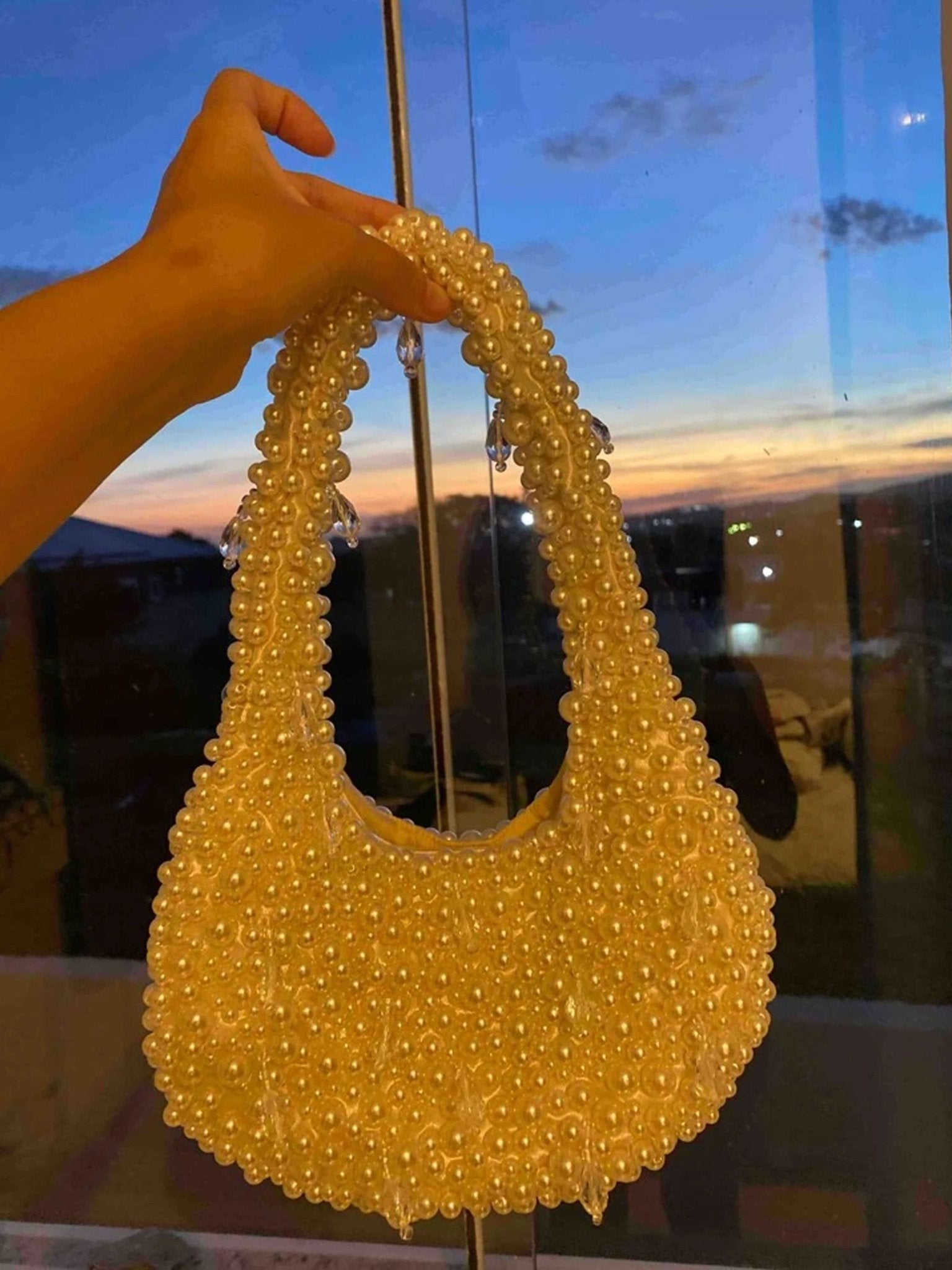 Pearl Beaded Shoulder Bag – Elegant Statement Handbag for Special Occasions - in Orange | Arvea Bags