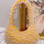 Pearl Beaded Shoulder Bag – Elegant Statement Handbag for Special Occasions - in Orange | Arvea Bags