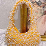 Pearl Beaded Shoulder Bag – Elegant Statement Handbag for Special Occasions - in Orange | Arvea Bags