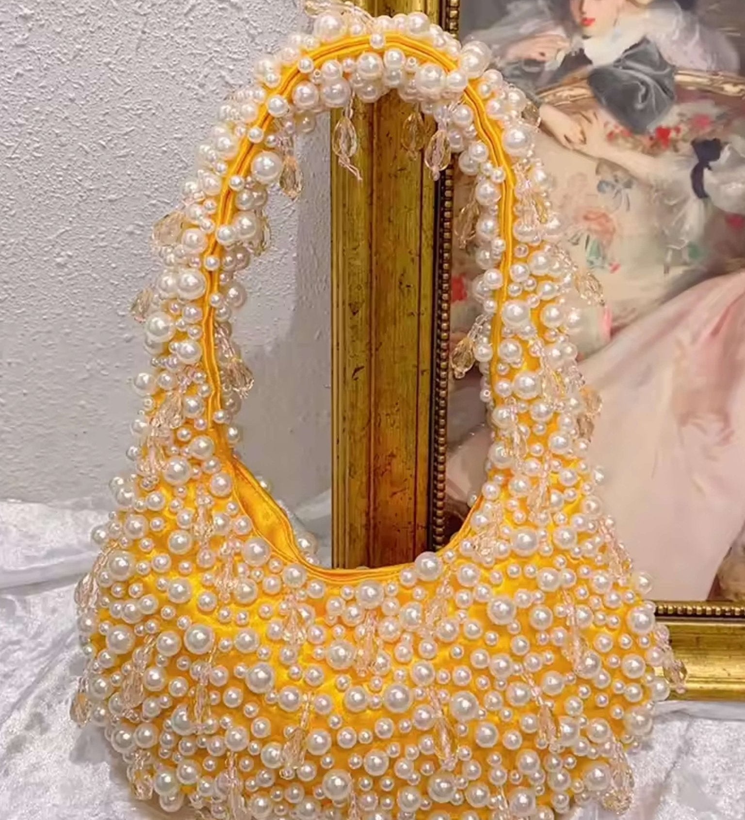 Pearl Beaded Shoulder Bag – Elegant Statement Handbag for Special Occasions - in Orange | Arvea Bags