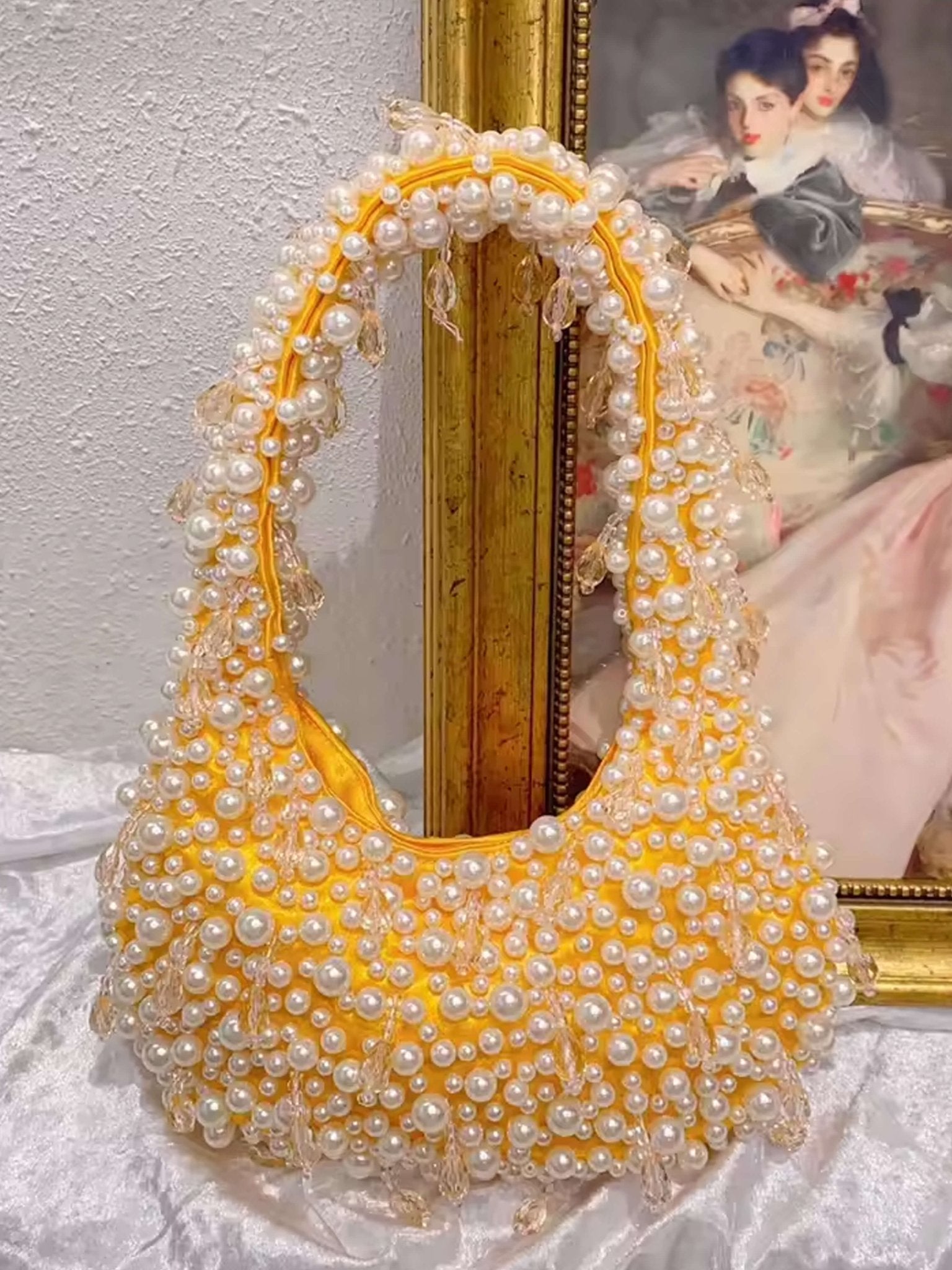 Pearl Beaded Shoulder Bag – Elegant Statement Handbag for Special Occasions - in Orange | Arvea Bags