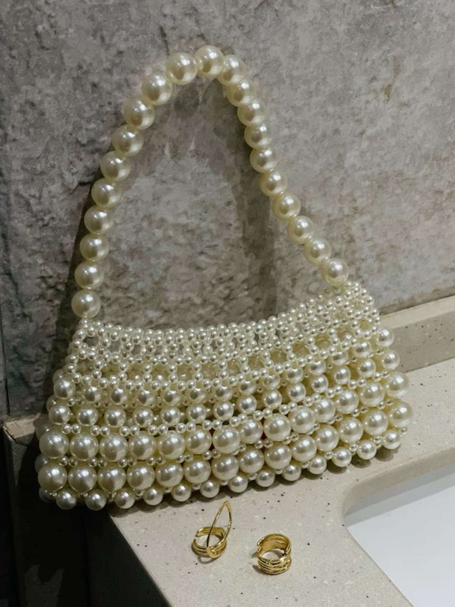 Pearl Beaded Top Handle Bag – Vintage - Inspired Handbag for Special Occasions - in White | Arvea Bags