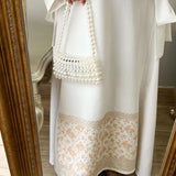 Pearl Beaded Top Handle Bag – Vintage - Inspired Handbag for Special Occasions - in White | Arvea Bags