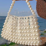 Pearl Beaded Top Handle Bag – Vintage - Inspired Handbag for Special Occasions - in White | Arvea Bags
