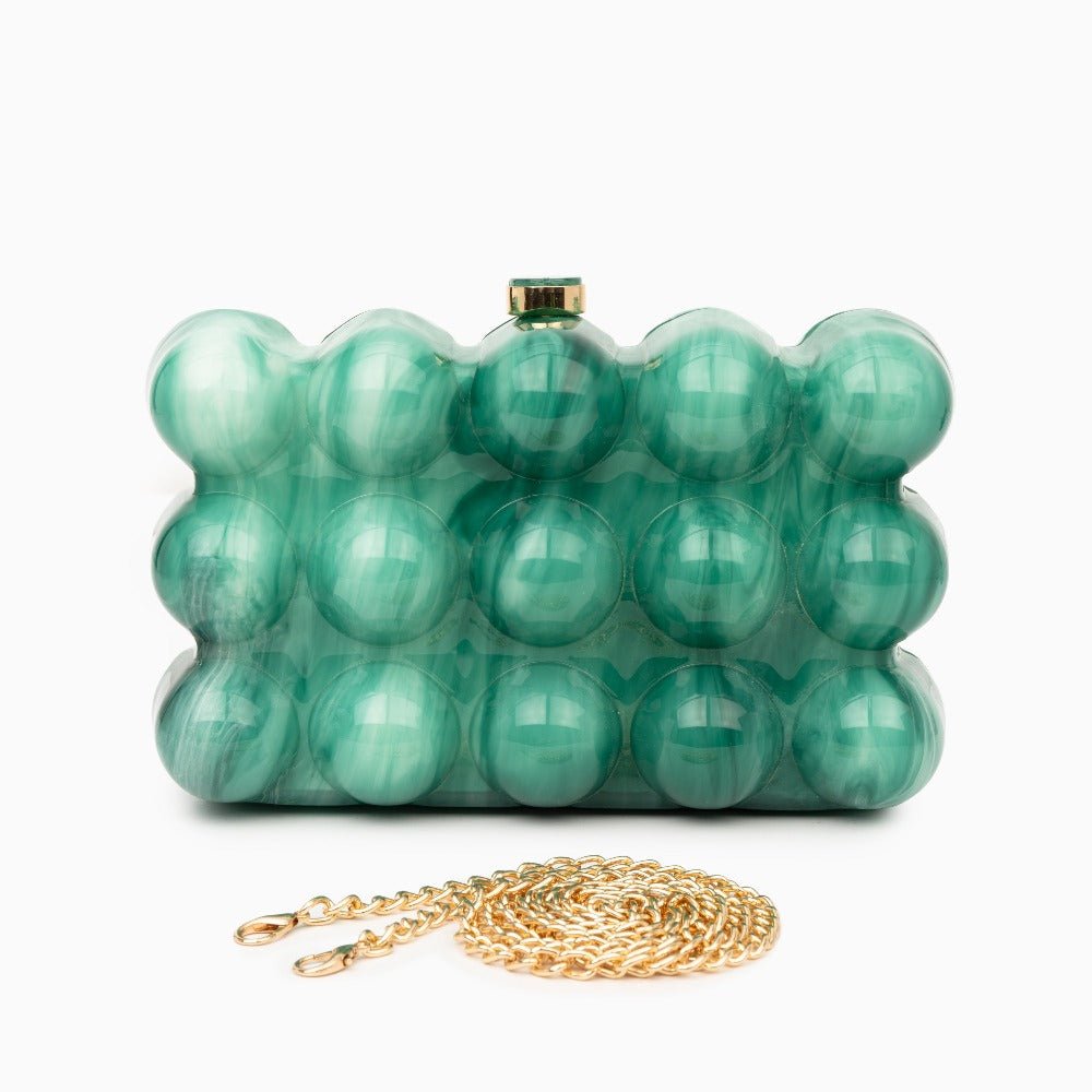 Pearl Bubble Clutch – Sculptural Acrylic Evening Bag - in Green | Arvea Bags