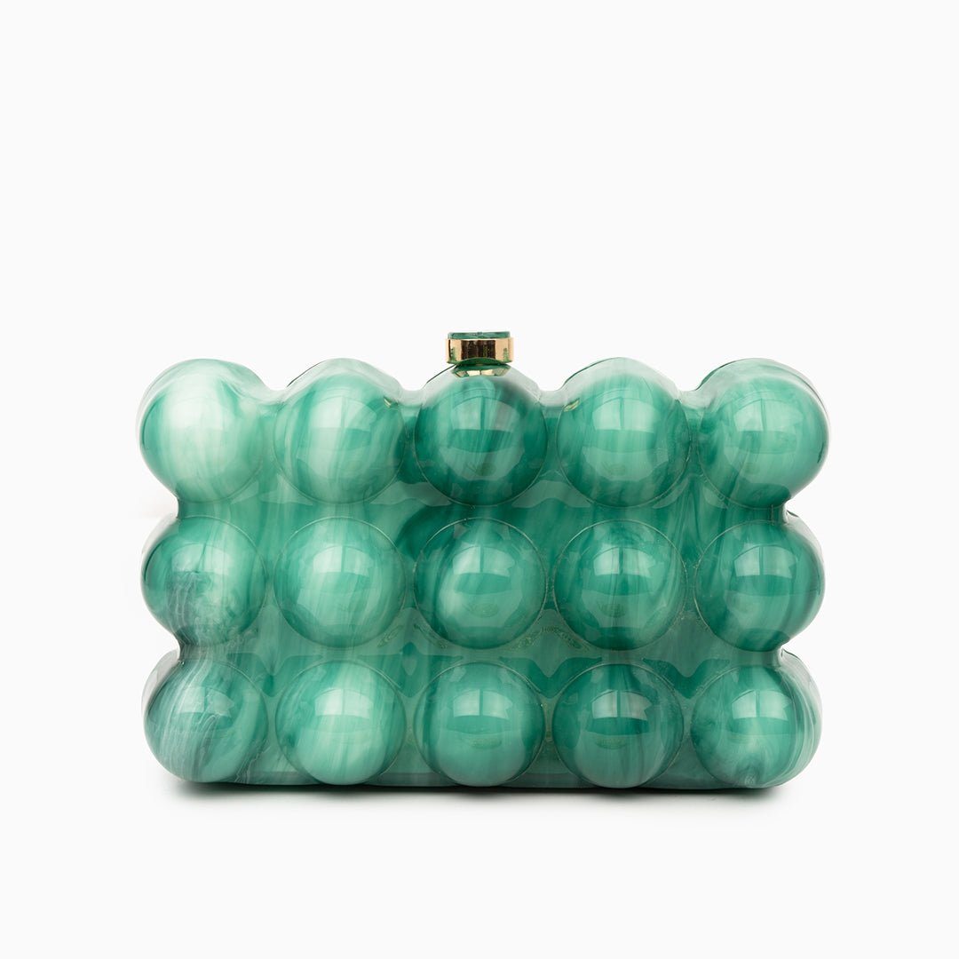 Pearl Bubble Clutch – Sculptural Acrylic Evening Bag - in Green | Arvea Bags