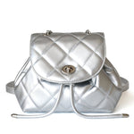 Perseis | Silver Quilted Leather Backpack – Chic, Trendy & Eye - Catching - in Silver | Arvea Bags