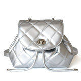 Perseis | Silver Quilted Leather Backpack – Chic, Trendy & Eye - Catching - in Silver | Arvea Bags