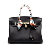 Premium Real Leather Work Bag – Structured Black Handbag with Gold Lock & Strap - in Black | Arvea Bags