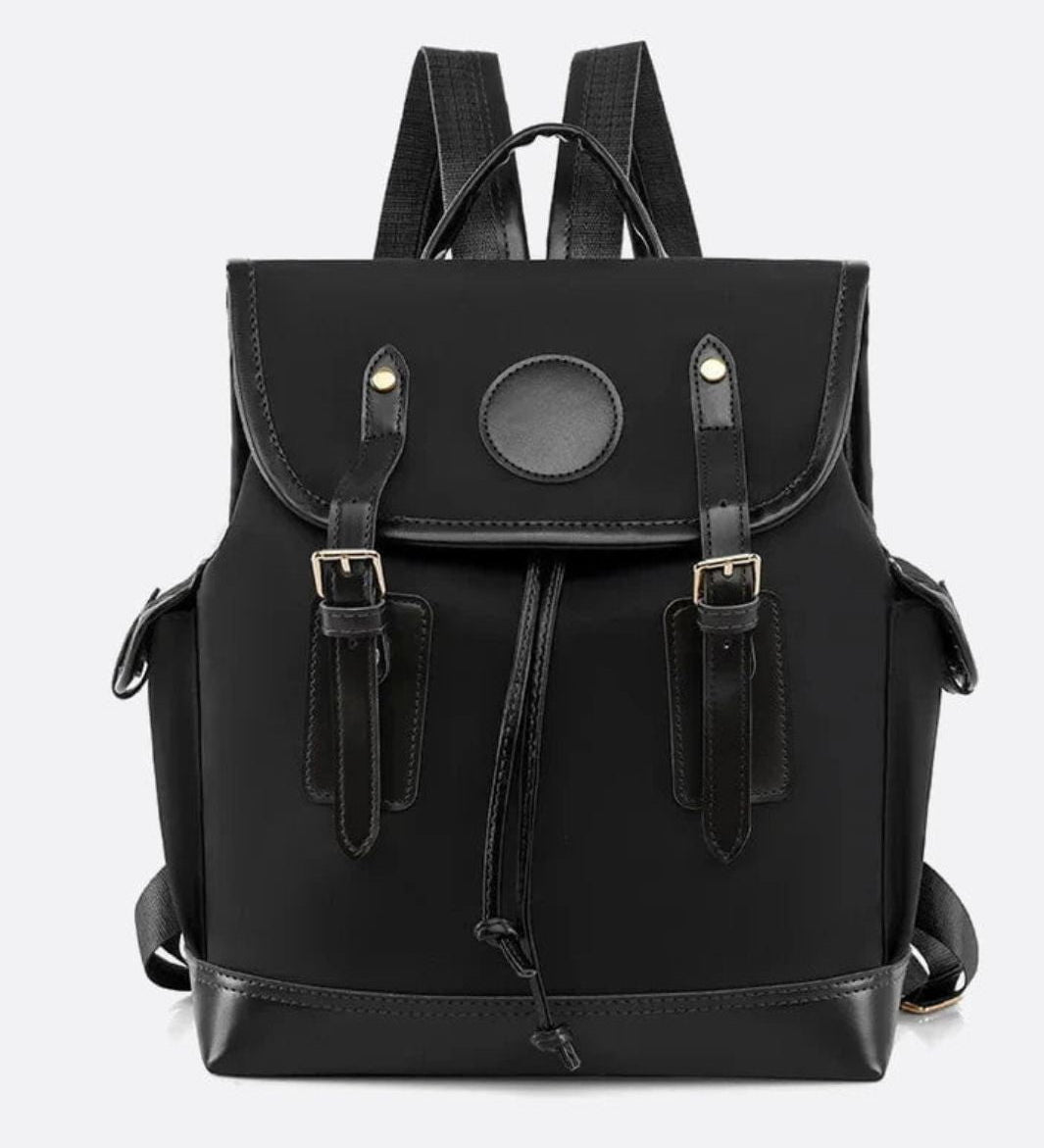 Preston Canvas Backpack – Two - Tone Drawstring Rucksack with Faux Leather Trim - in Black | Arvea Bags