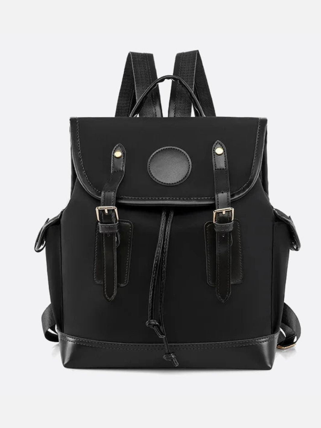 Preston Canvas Backpack – Two - Tone Drawstring Rucksack with Faux Leather Trim - in Black | Arvea Bags