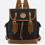 Preston Canvas Backpack – Two - Tone Drawstring Rucksack with Faux Leather Trim - in Black/Camel | Arvea Bags