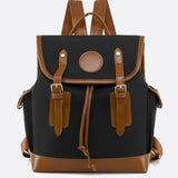 Preston Canvas Backpack – Two - Tone Drawstring Rucksack with Faux Leather Trim - in Black/Camel | Arvea Bags