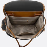 Preston Canvas Backpack – Two - Tone Drawstring Rucksack with Faux Leather Trim - in Black/Camel | Arvea Bags