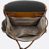 Preston Canvas Backpack – Two - Tone Drawstring Rucksack with Faux Leather Trim - in Black/Camel | Arvea Bags