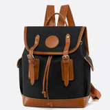 Preston Canvas Backpack – Two - Tone Drawstring Rucksack with Faux Leather Trim - in Black/Camel | Arvea Bags