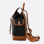 Preston Canvas Backpack – Two - Tone Drawstring Rucksack with Faux Leather Trim - in Black/Camel | Arvea Bags