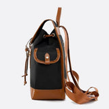 Preston Canvas Backpack – Two - Tone Drawstring Rucksack with Faux Leather Trim - in Black/Camel | Arvea Bags