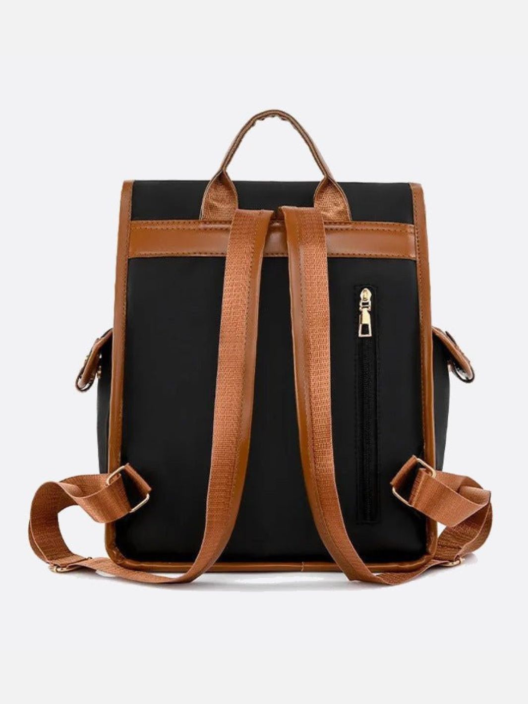 Preston Canvas Backpack – Two - Tone Drawstring Rucksack with Faux Leather Trim - in Black/Camel | Arvea Bags