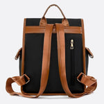 Preston Canvas Backpack – Two - Tone Drawstring Rucksack with Faux Leather Trim - in Black/Camel | Arvea Bags